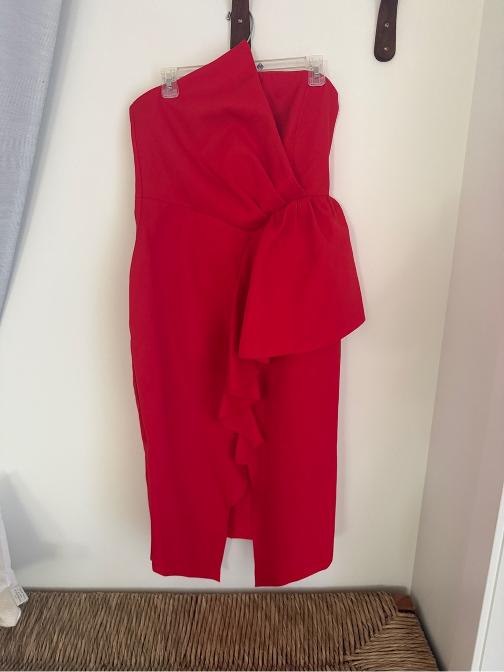 NWT ELLIATT Reception Red Strapless Ruffle Midi Dress L